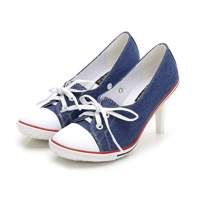 Canvas High Heel Lace-up Sneakers