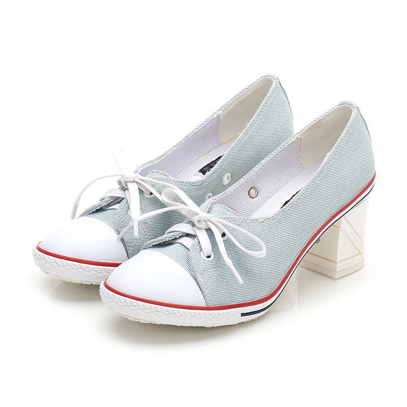 Canvas High Heel Lace-up Sneakers