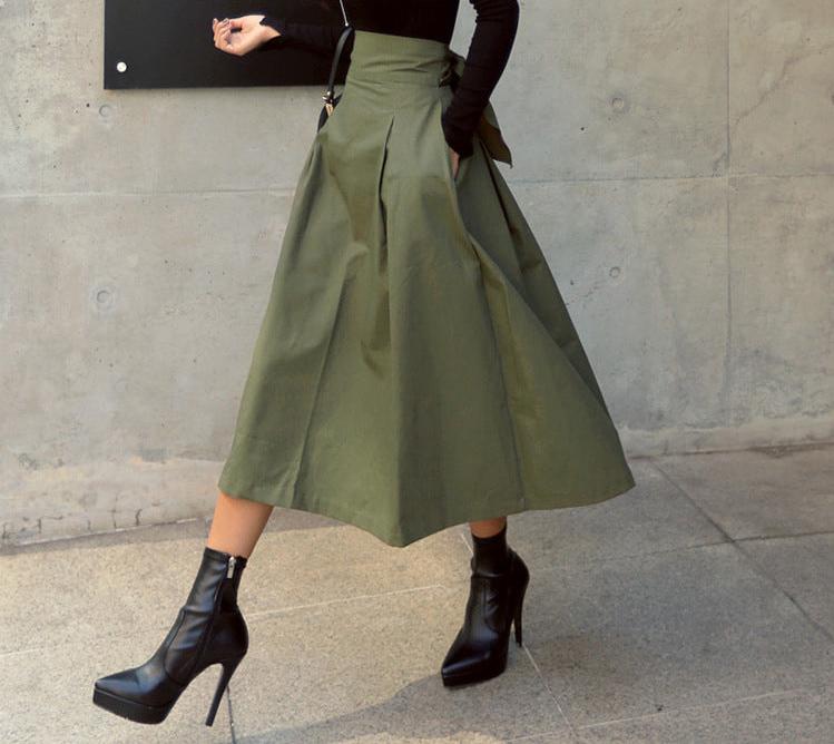 High-Waisted A-Line Umbrella Midi Skirt