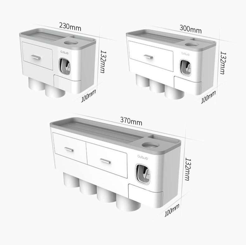 Wall-Mounted Multifunction Toothpaste Dispenser, Toothbrush Holder, Double Drawer Bathroom Organizer