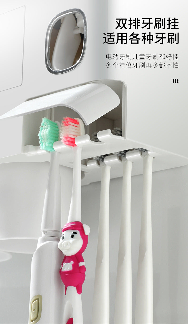 Wall-Mounted Multifunction Toothpaste Dispenser, Toothbrush Holder, Double Drawer Bathroom Organizer