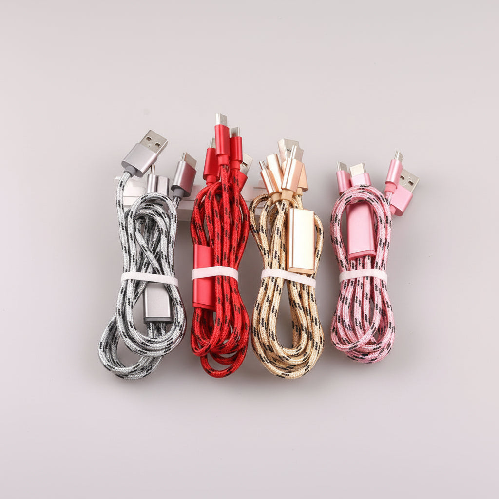 3-in-1 Braided Multi-Charging Cable for Type-C, Micro-USB, and Lightning