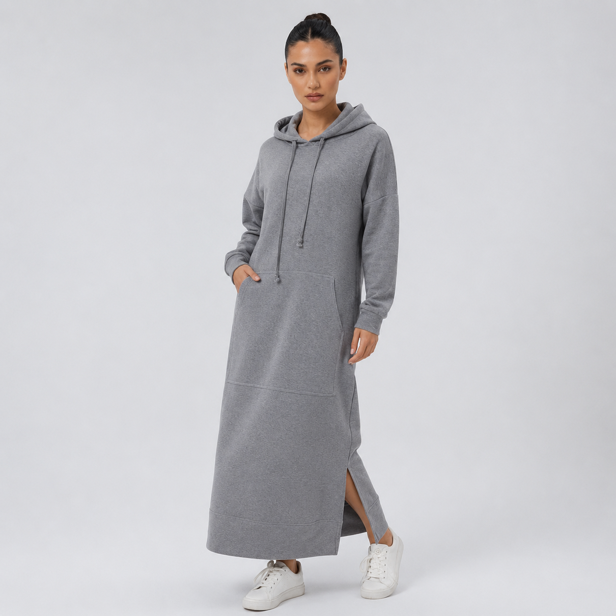 Side-Slit Maxi Hoodie Dress