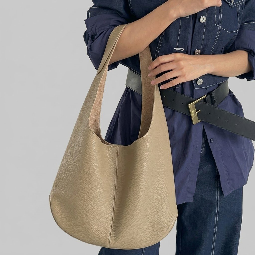 Slouchy Hobo Shoulder Bag – Genuine Cowhide Leather