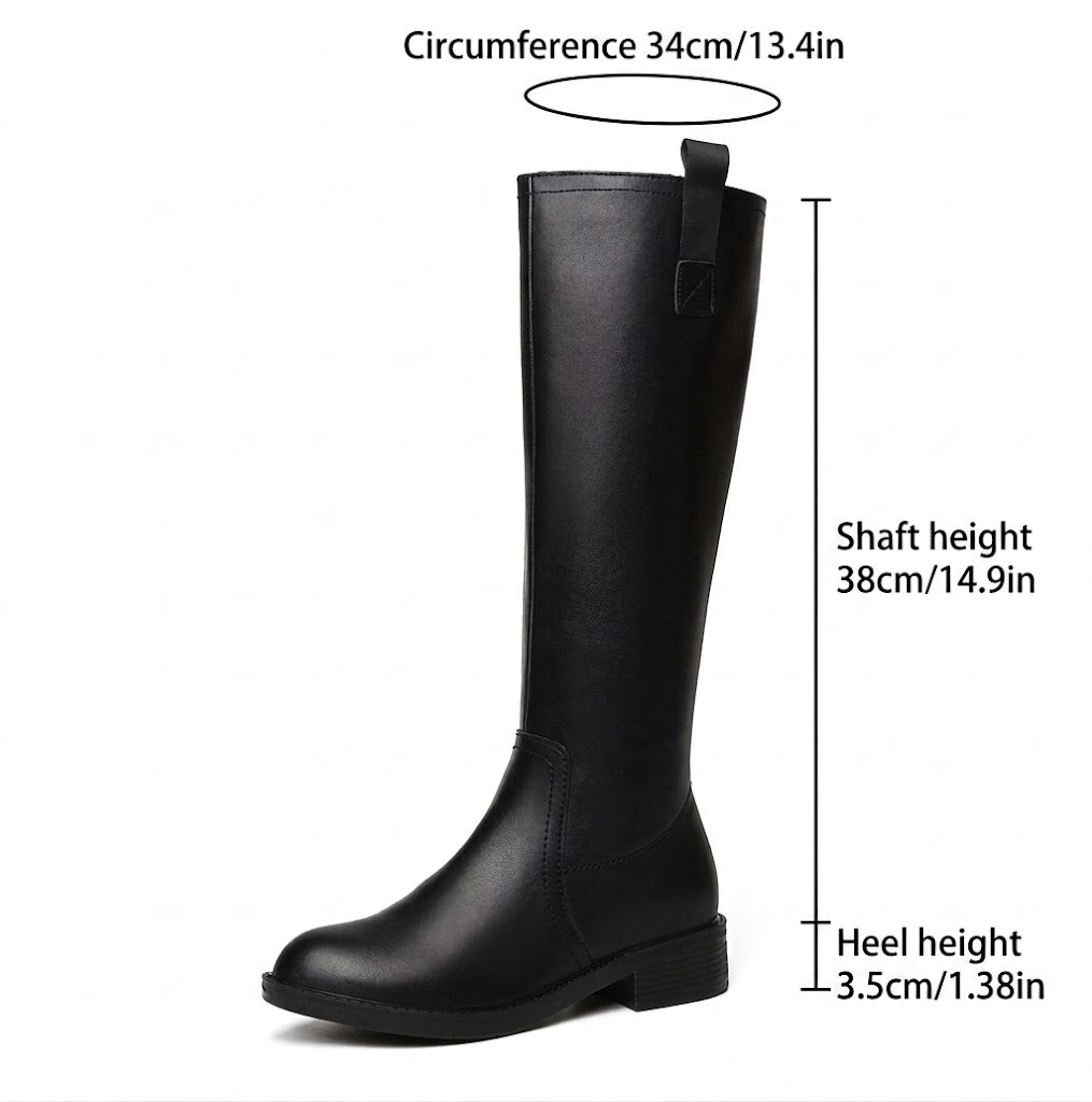 Riding Style Knee-High Boots with Side Zipper
