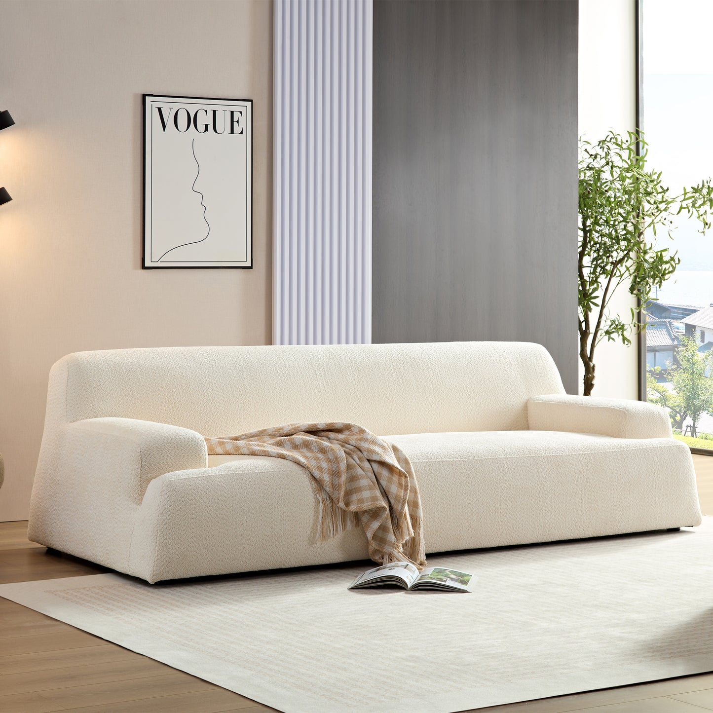 3 Seater Lambswool Fabric Sofa with High-Density Sponge Filling