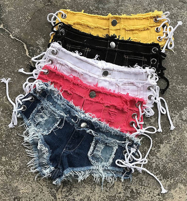 Low-Rise Denim Lace-Up Shorts