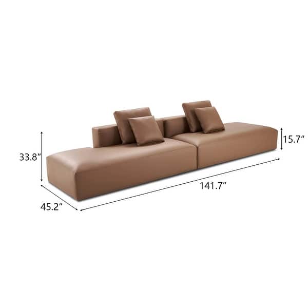 142in./360cm Modern Leather Upholstered Sectional Sofa with 2 Pillows