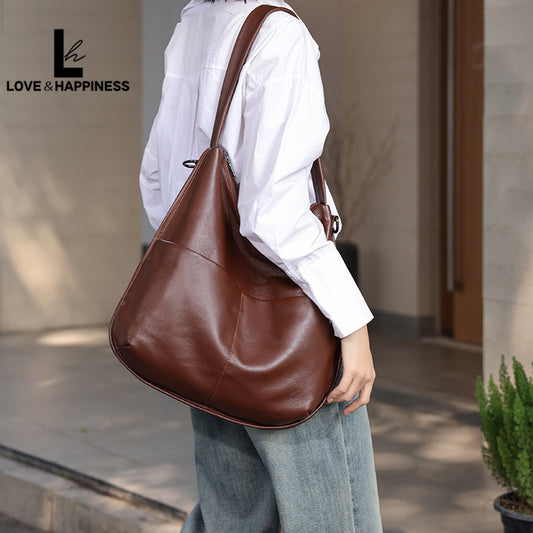 Genuine Cowhide Leather Large Capacity Shoulder Bag