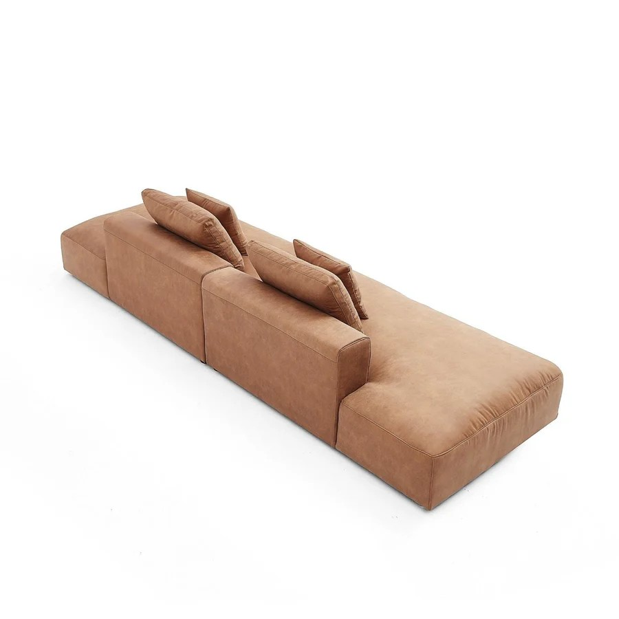 142in./360cm Modern Leather Upholstered Sectional Sofa with 2 Pillows