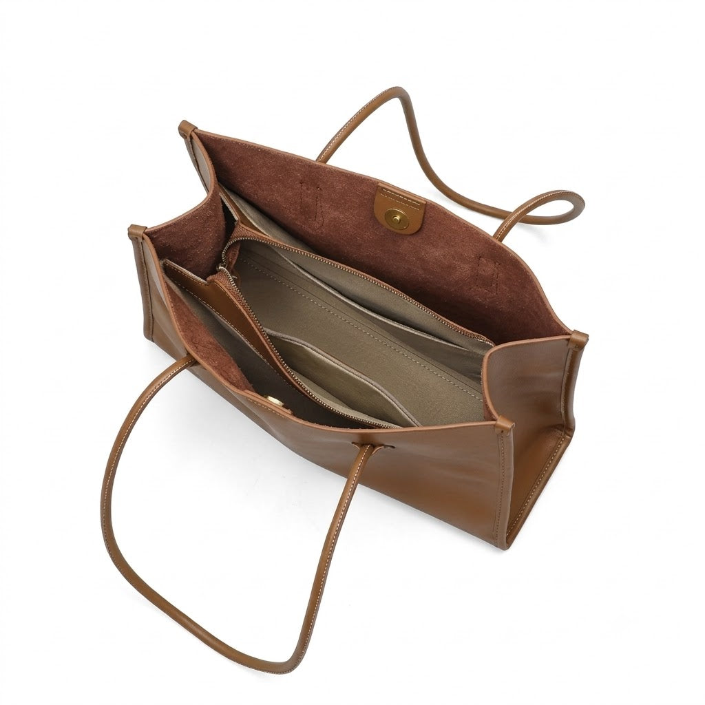 Minimalist Shoulder Tote – Genuine Cowhide Leather