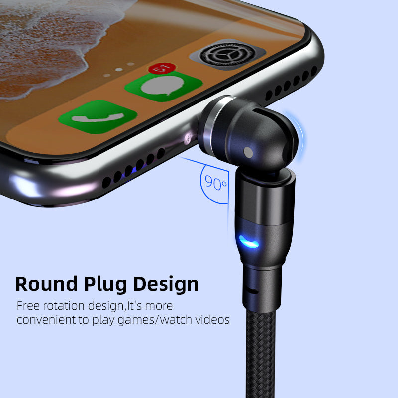 540° Rotation Magnetic Fast Charging Cable with Suction Heads for Android, Type-C, Apple