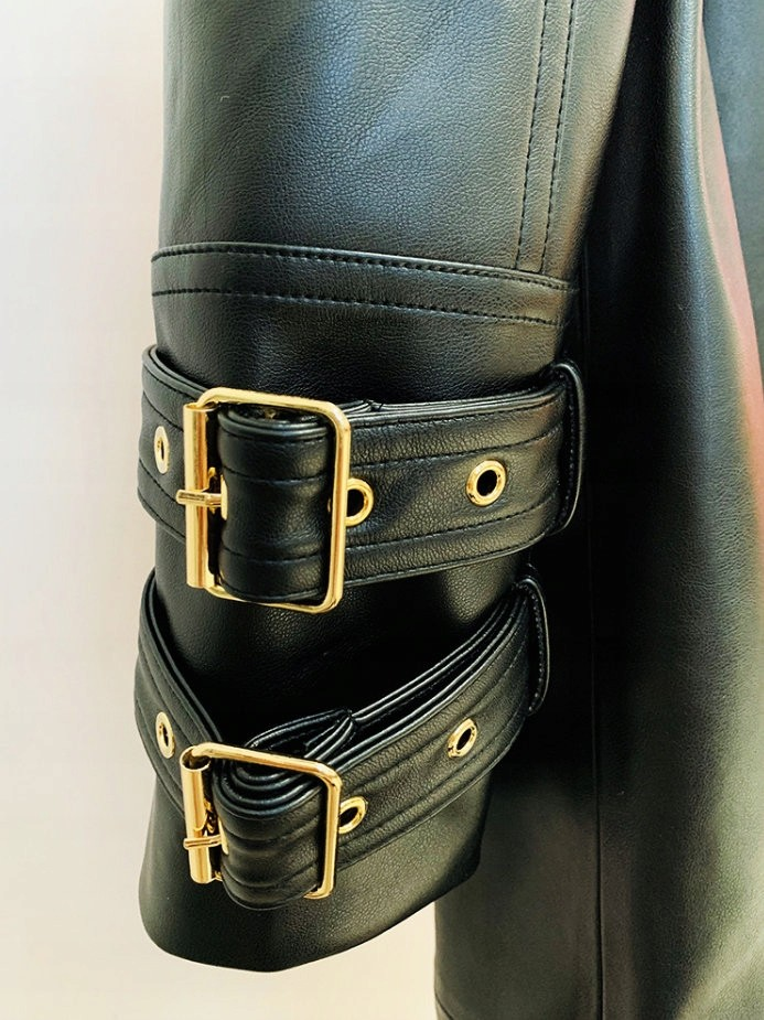 Belted Faux Leather Trench Coat