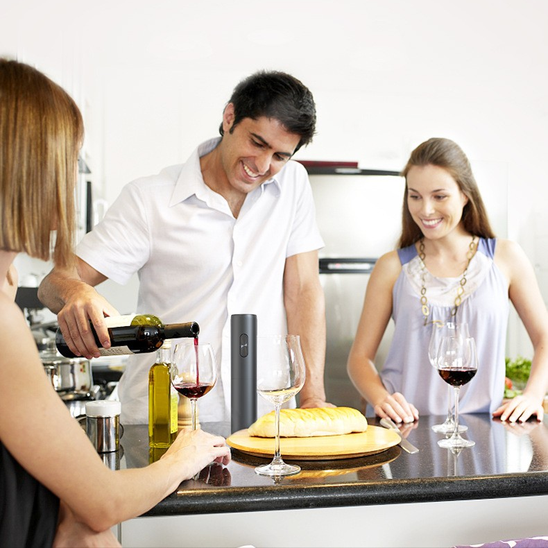 5-in-1 Electric Wine Set with Opener, Pourer, Vacuum Stopper, Foil Cutter and Storage Base