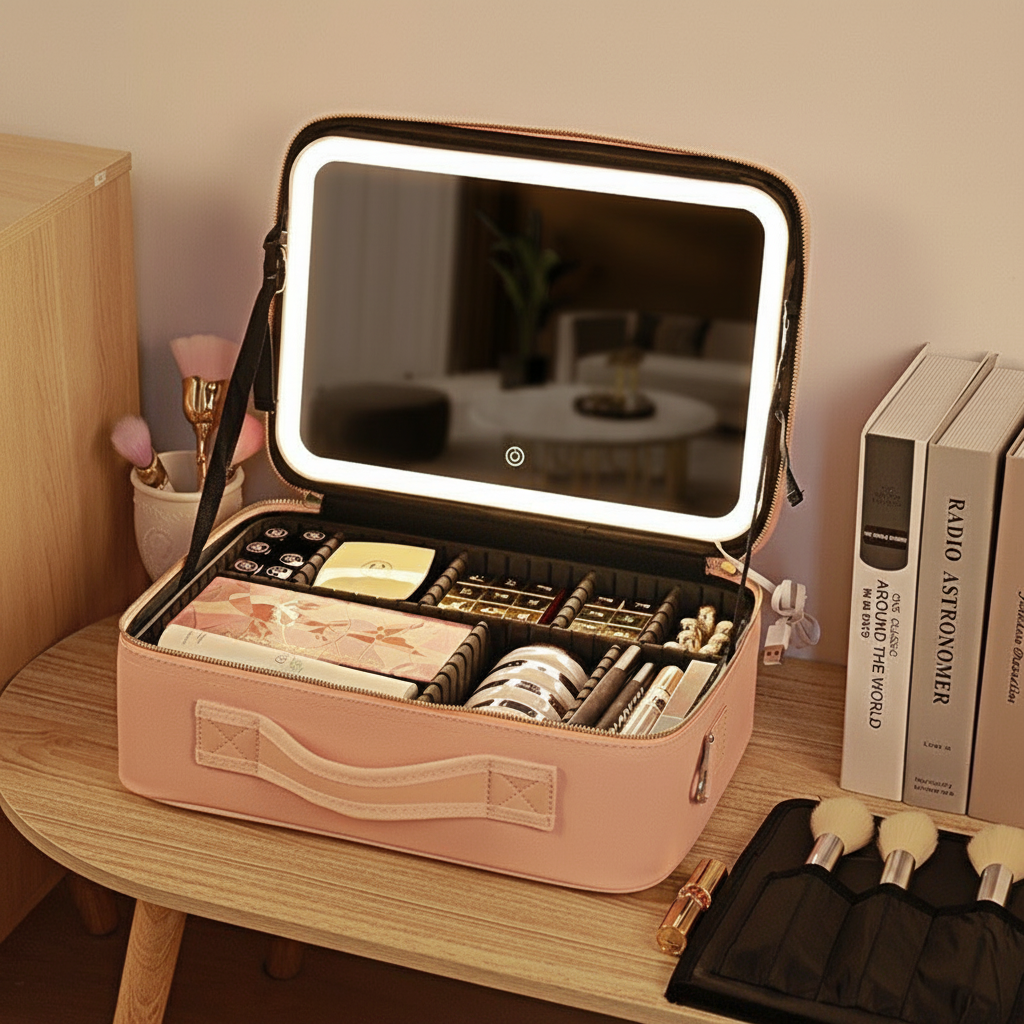 Waterproof Makeup Case with Detachable LED Mirror