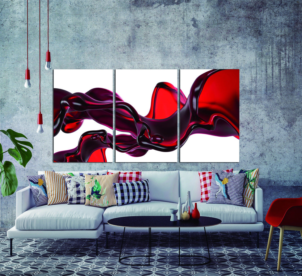 Oppidan Home "Abstract Liquid in Red" 3 Piece Acrylic Wall Art (36"H x 72"W)