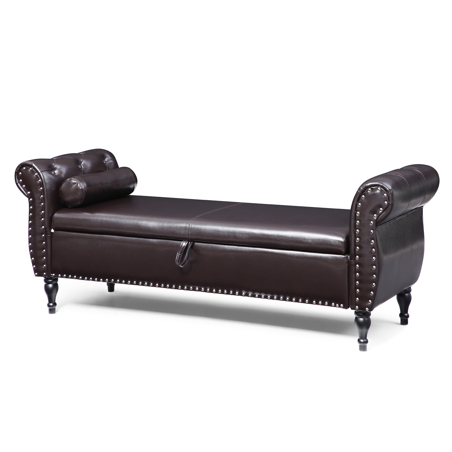 Button-Tufted Faux Leather Upholstered Storage Bench
