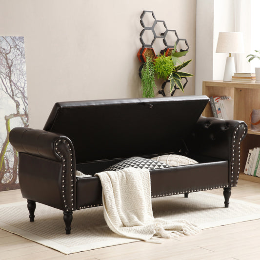 Button-Tufted Faux Leather Upholstered Storage Bench