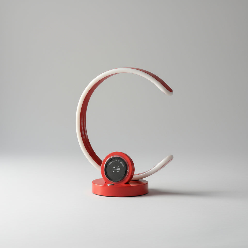 13.25" Modern C Shape Metal LED Table Lamp  with Wireless Charging Pad, Touch Dimmer Switch and USB Connector