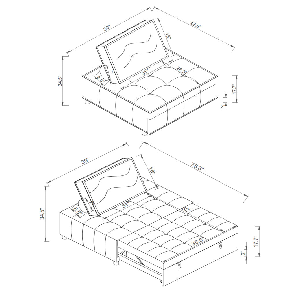 3-in-1 Pull-Out Ottoman Sofa Bed