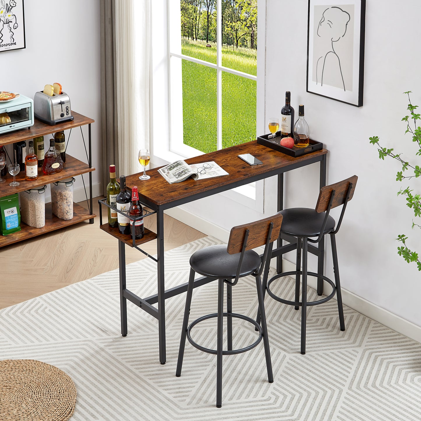 Bar Table Set with Wine Bottle Storage