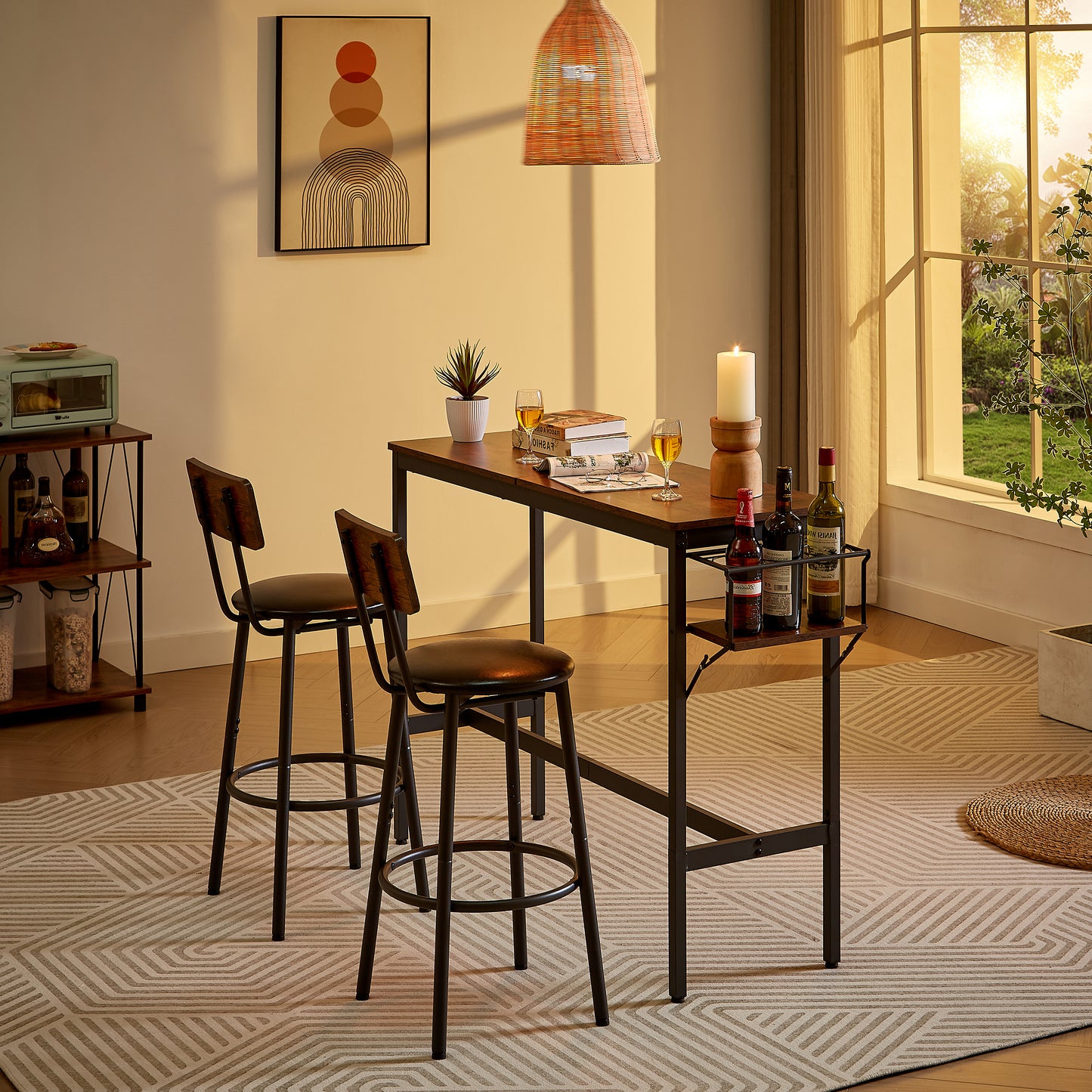 Bar Table Set with Wine Bottle Storage