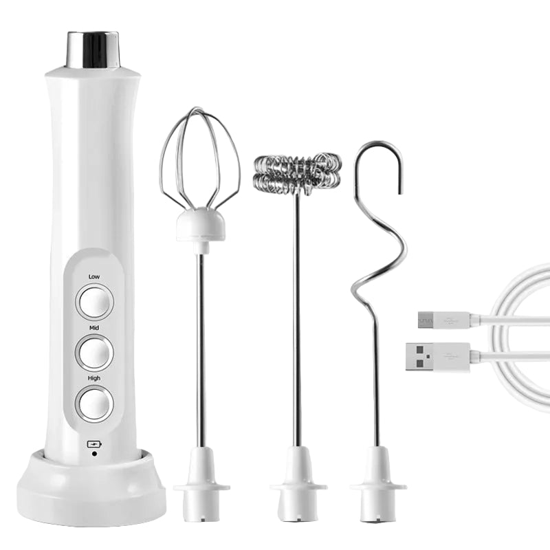 3-in-1 Handheld 3-Speed Electric Milk Frother and Mixer - USB Rechargeable