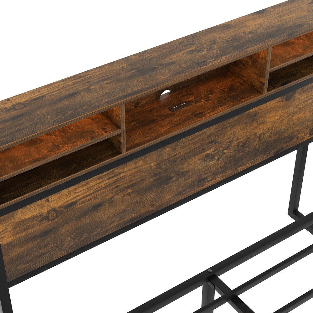 140x200cm Metal Platform Double Bed with Storage Headboard and Drawers, LED Lighting and USB Charging Ports