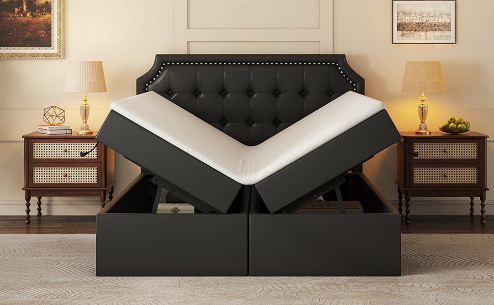 140x200 cm Upholstered Double Bed with Hydraulic Lift-Up Storage