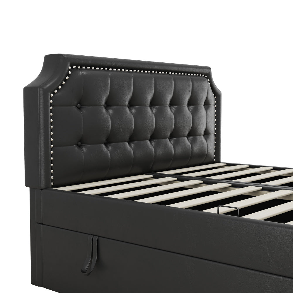 140x200 cm Upholstered Double Bed with Hydraulic Lift-Up Storage