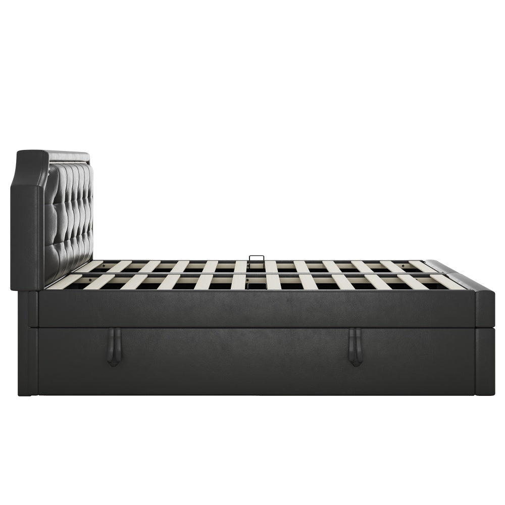 140x200 cm Upholstered Double Bed with Hydraulic Lift-Up Storage