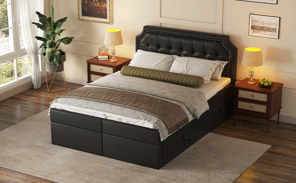 140x200 cm Upholstered Double Bed with Hydraulic Lift-Up Storage