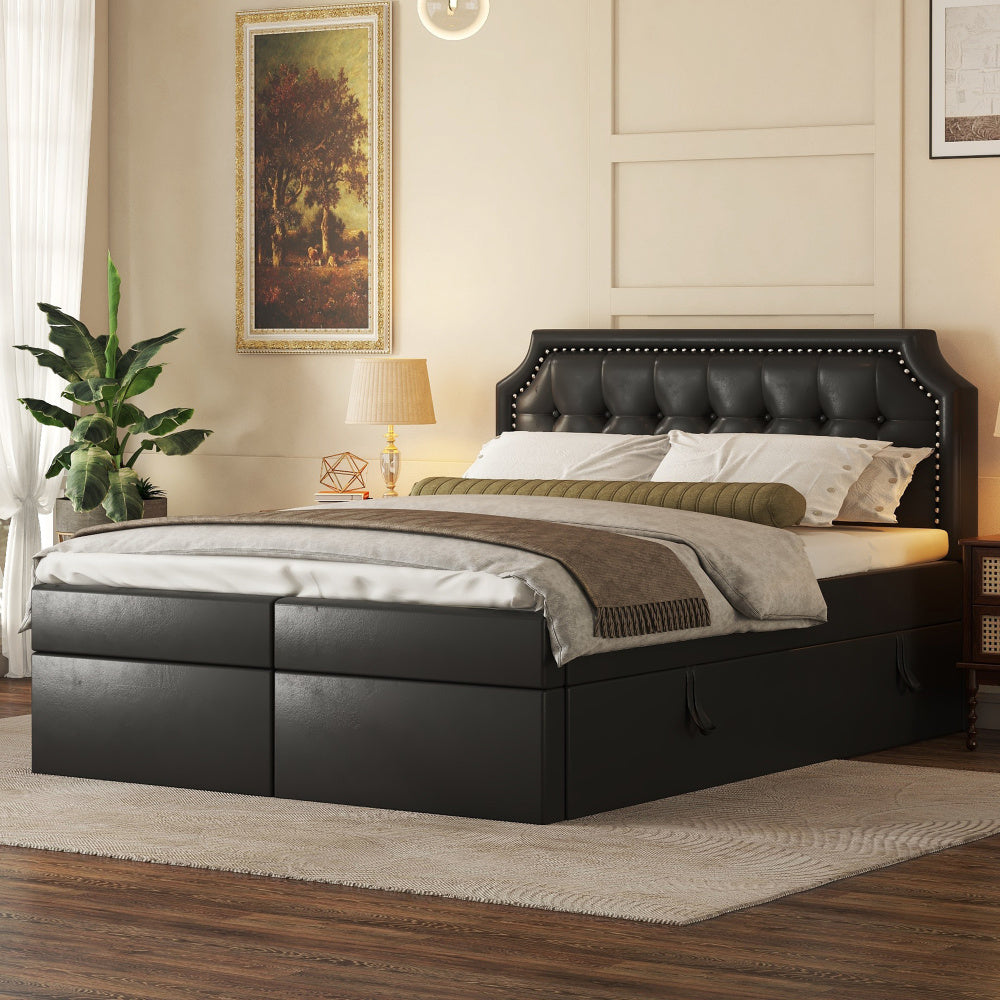 140x200 cm Upholstered Double Bed with Hydraulic Lift-Up Storage