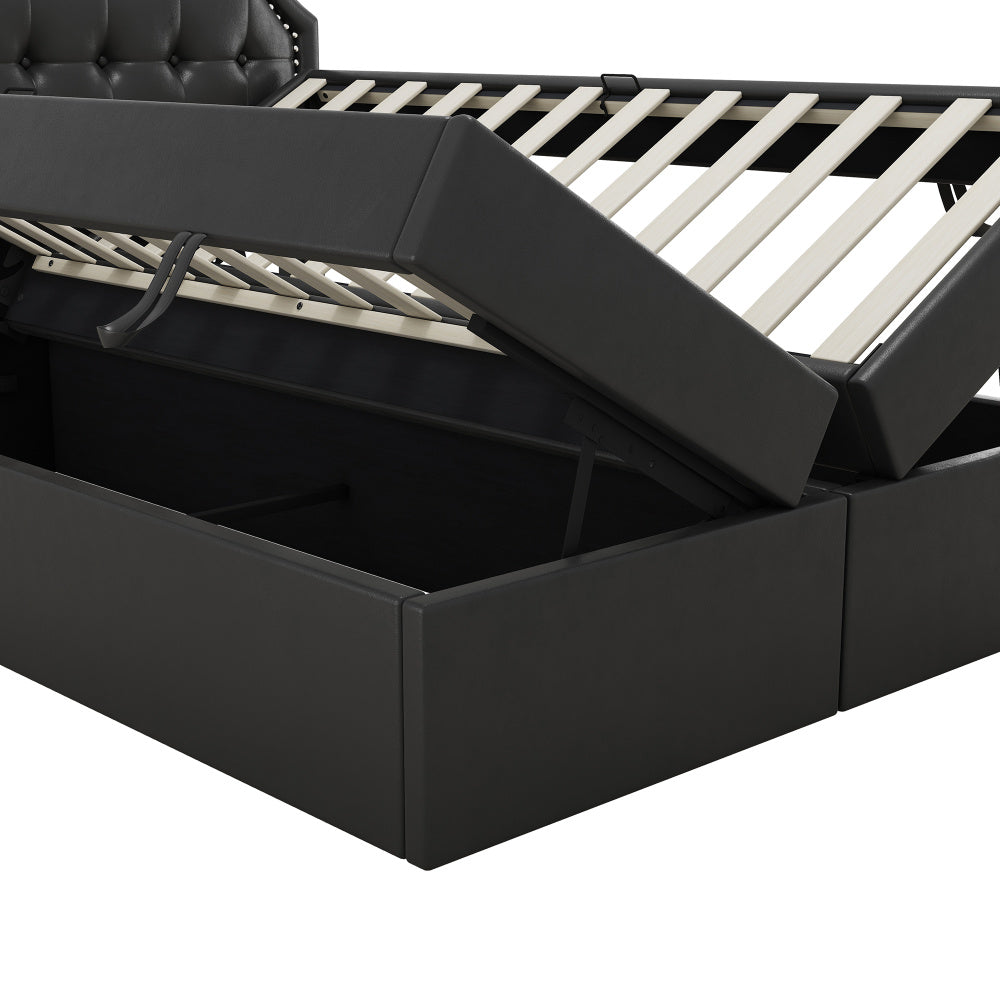 140x200 cm Upholstered Double Bed with Hydraulic Lift-Up Storage