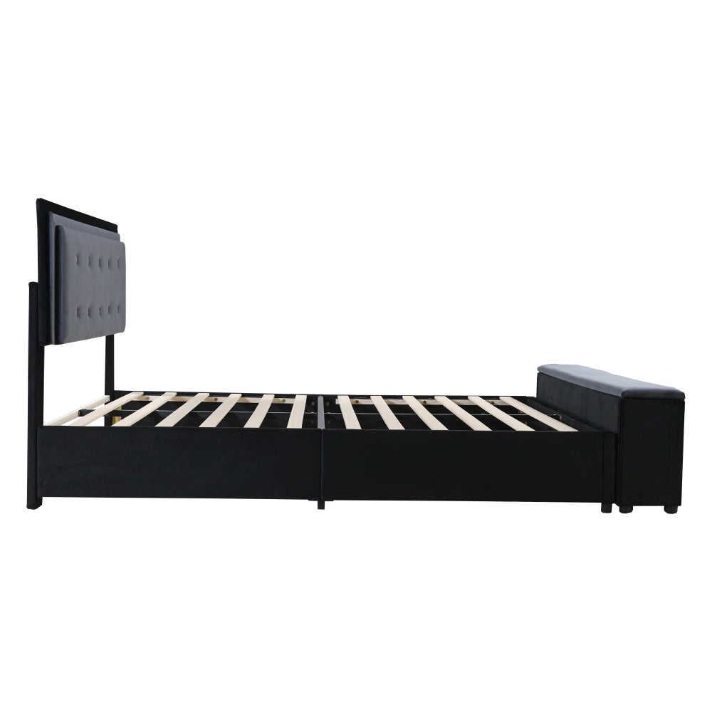 140x200 cm Upholstered Double Bed with Adjustable Headboard & Storage, Gray Velvet