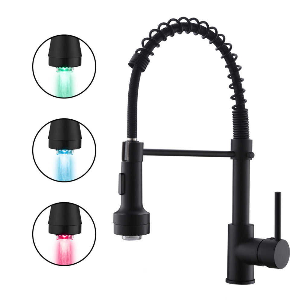 LED Commercial Kitchen Faucet with Pull Down Sprayer, Single Handle, Single Lever Kitchen Sink Faucet