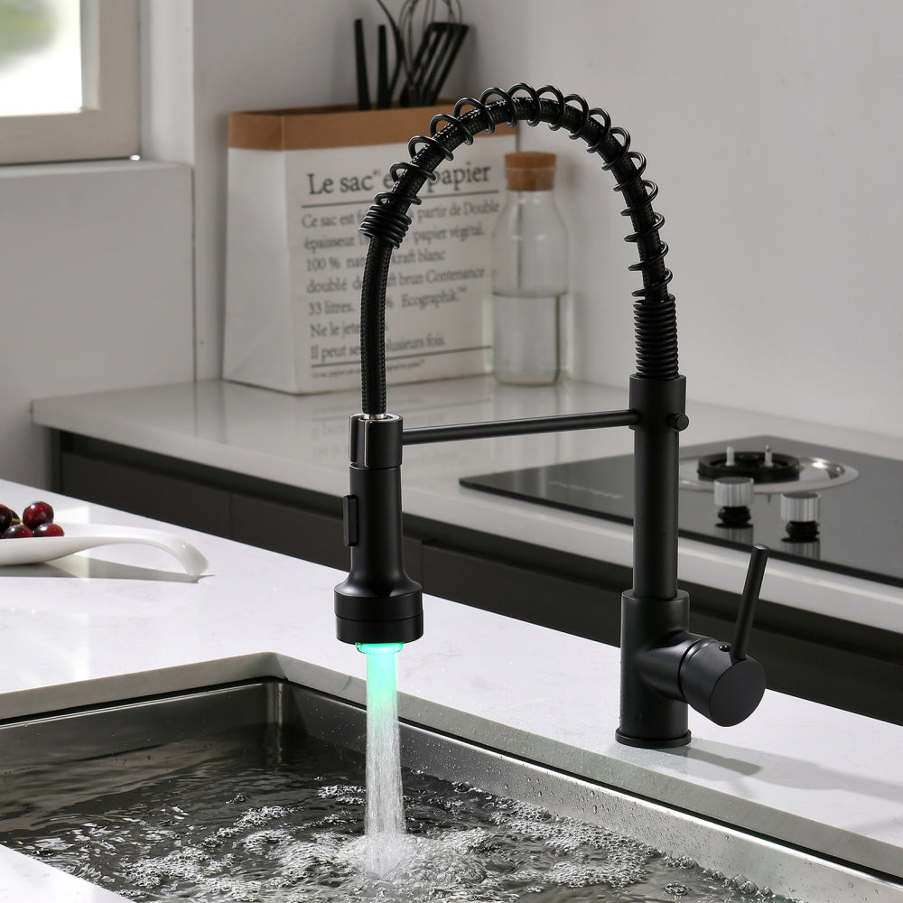 LED Commercial Kitchen Faucet with Pull Down Sprayer, Single Handle, Single Lever Kitchen Sink Faucet