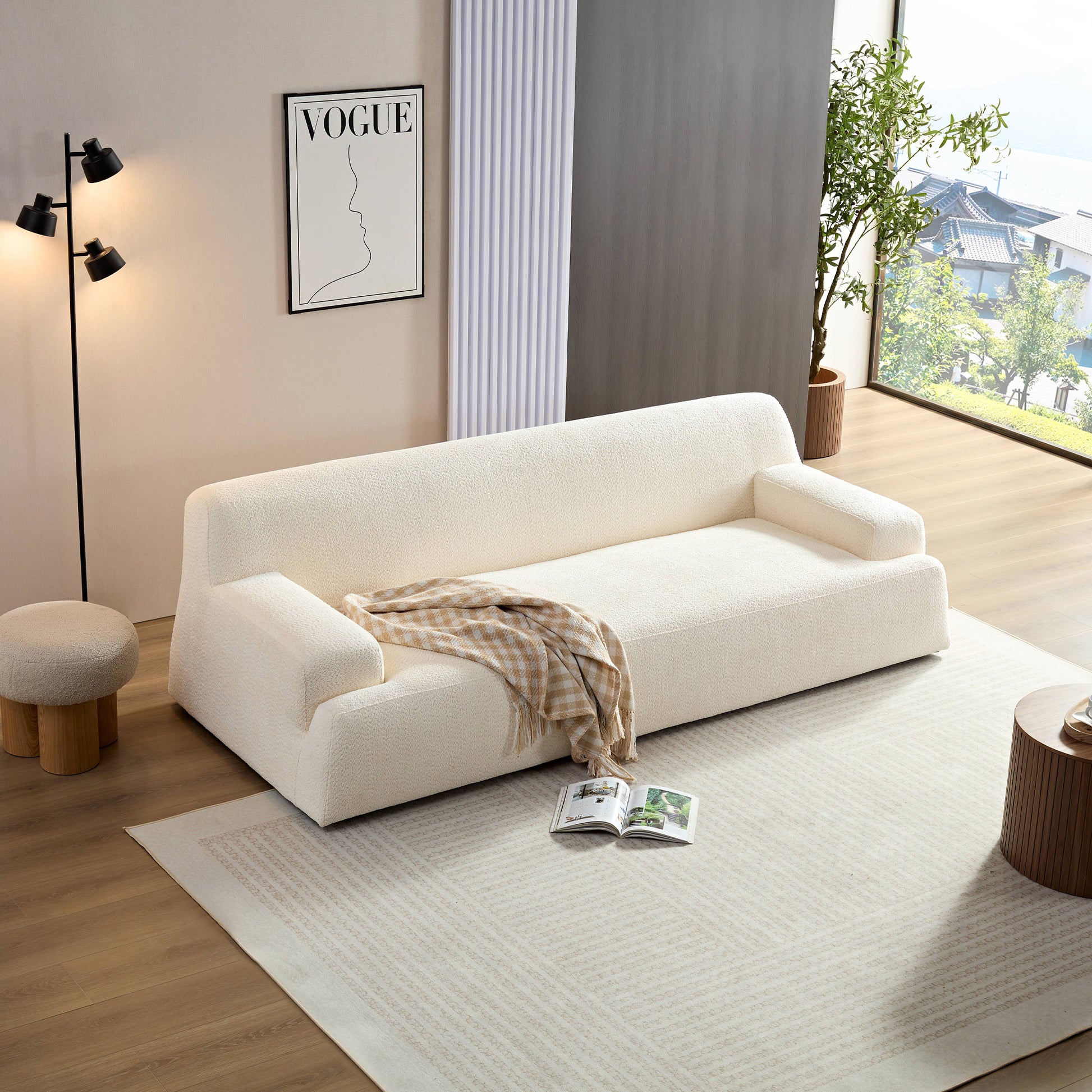 3 Seater Lambswool Fabric Sofa with High-Density Sponge Filling