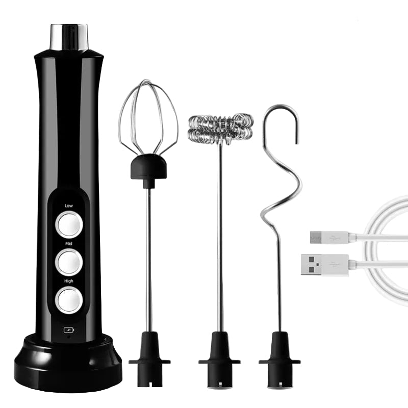 3-in-1 Handheld 3-Speed Electric Milk Frother and Mixer - USB Rechargeable
