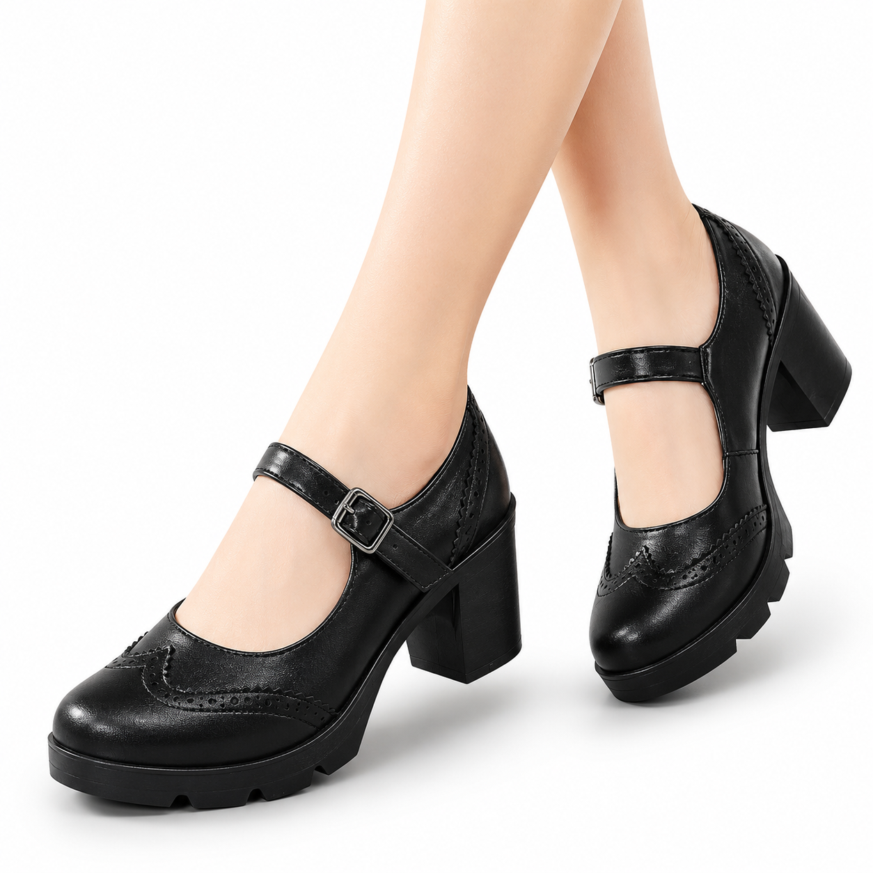 Genuine Leather Platform Oxford Mary Jane Pumps
