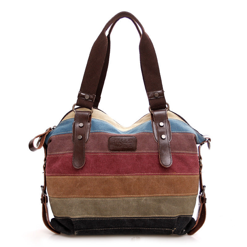 Multicolor Striped Canvas Shoulder Bag