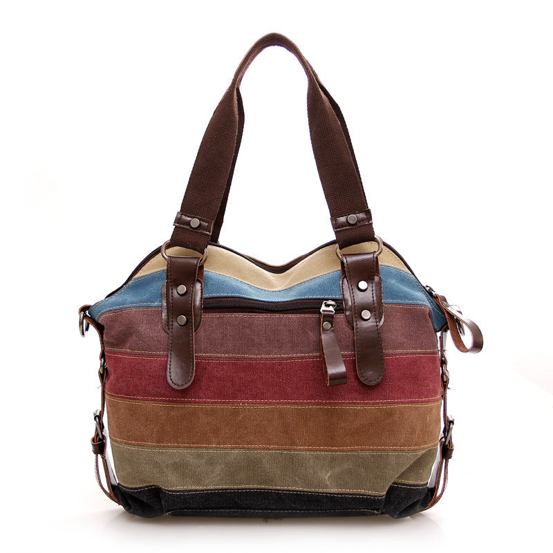 Multicolor Striped Canvas Shoulder Bag