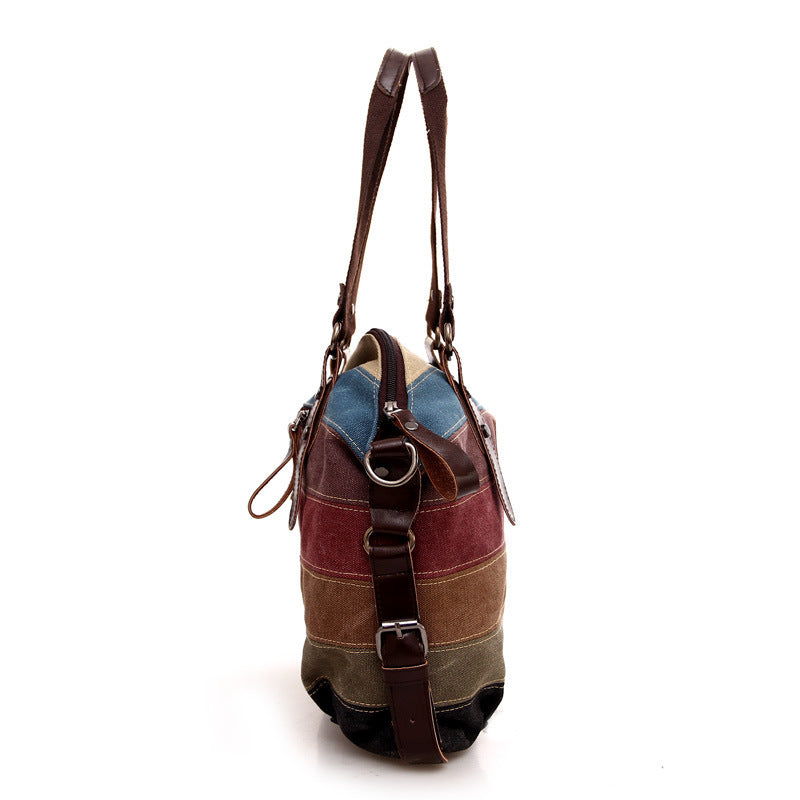 Multicolor Striped Canvas Shoulder Bag