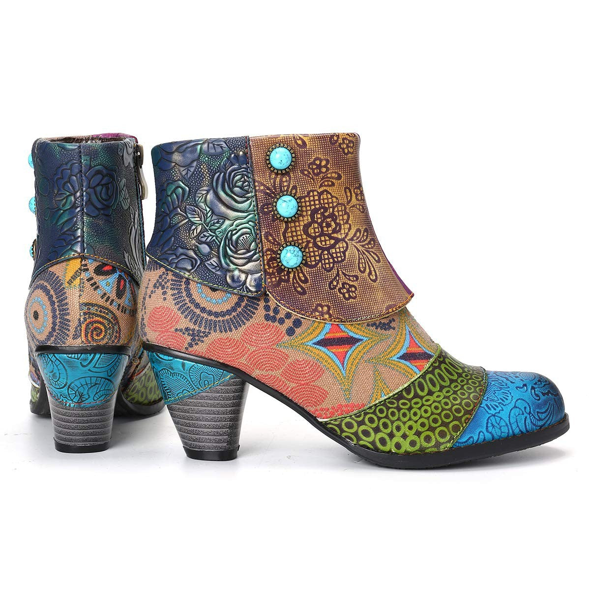 Women's Boho Patchwork Ankle Boots