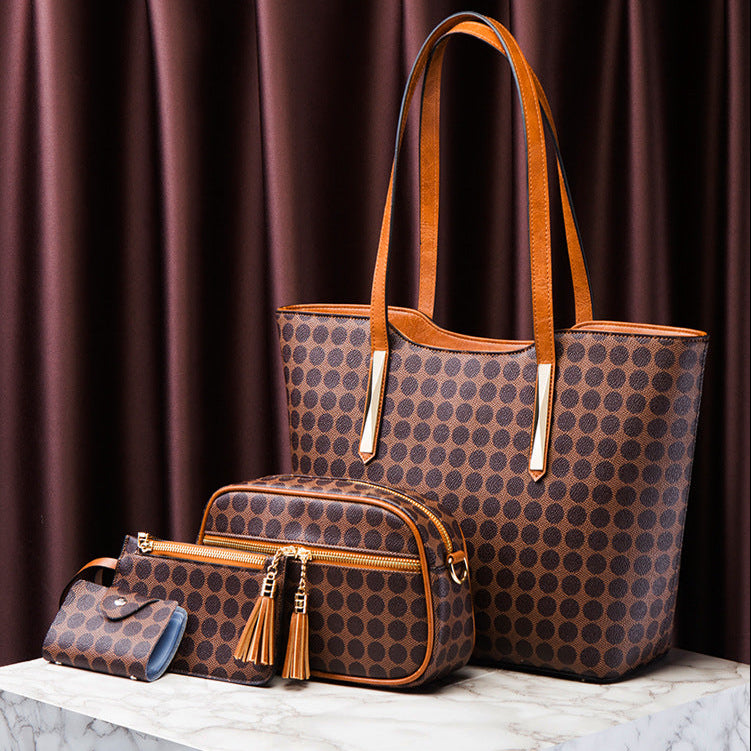 4-Piece Polka PU Leather Handbag Set