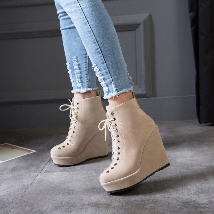Lace-Up Platform Wedge Ankle Boots