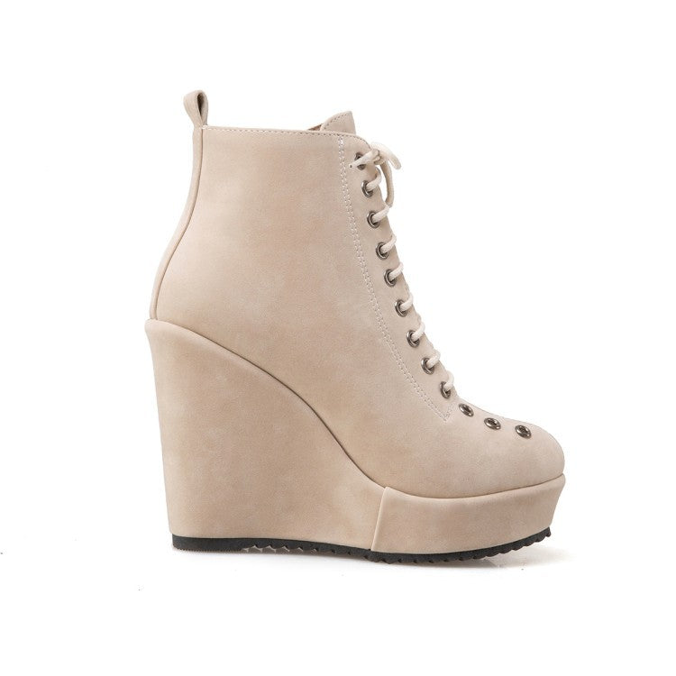Lace-Up Platform Wedge Ankle Boots