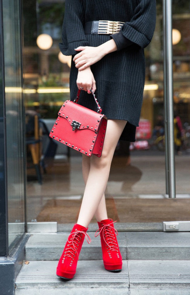 Lace-Up Platform Wedge Ankle Boots