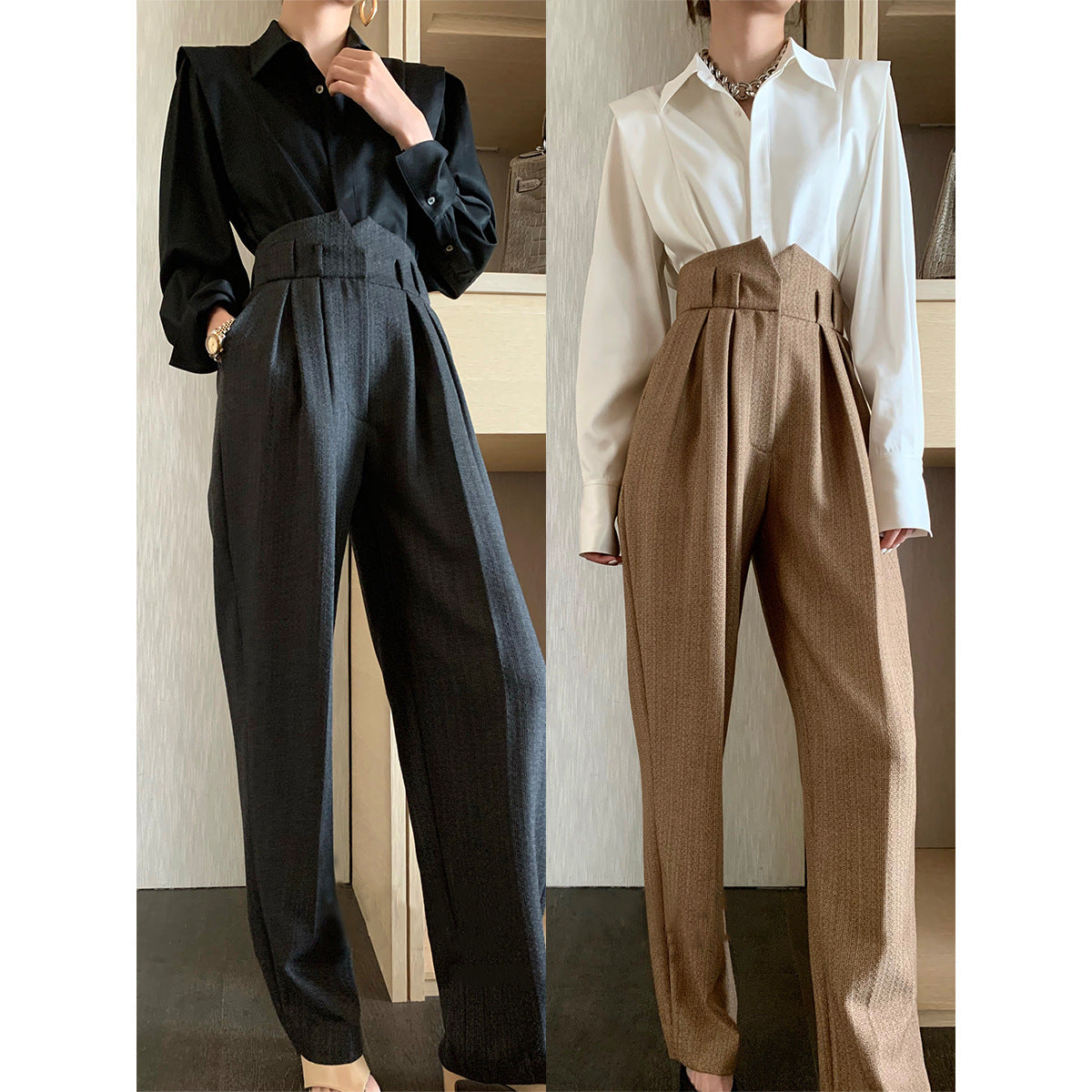 High Waisted Pleated Wide Leg Pants