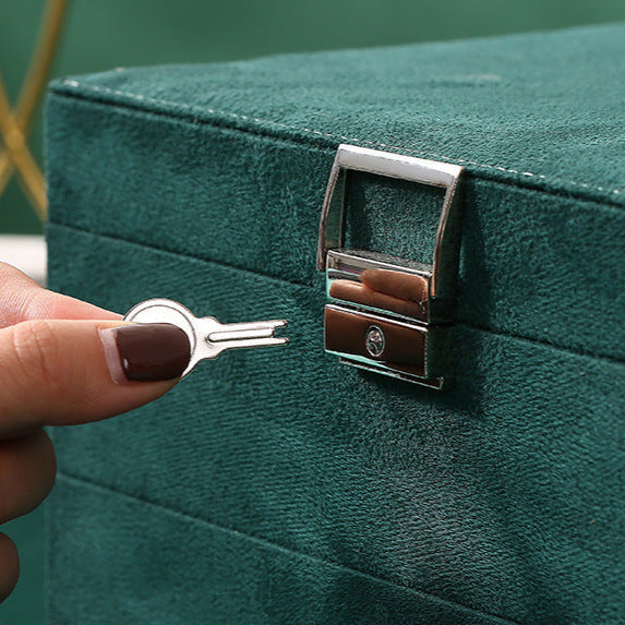 3-Layer Green Velvet Jewelry Organizer Box